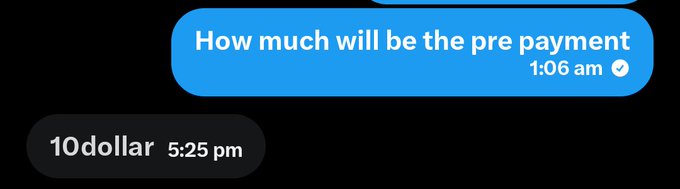 A Messenger screenshot shows the project asking "How much will be the pre payment" at 1:06 am, followed by the response "10dollar" at 5:25 pm—visual evidence of the absurd $10 upfront offer the poster is questioning.