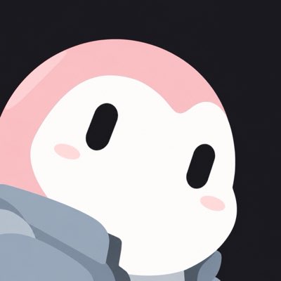 A cartoon illustration of a white character with pink cheeks wearing a pink hood against a dark background.