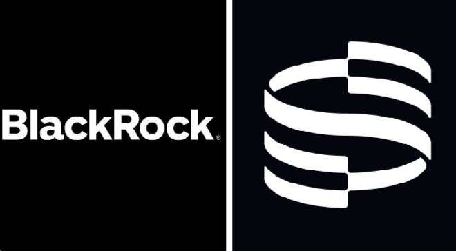 BlackRock and Securitize logos displayed side by side on black backgrounds, representing the partnership behind the launch of the tokenized money market fund BSTBL and reserve fund BRSRV on Ethereum, signaling BlackRock's deeper expansion into blockchain-based finance.