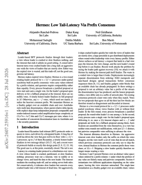The first page of an academic paper titled 'Hernes: Low-Tail-Latency Via Prefix Consumption' by Alejandro Ranchal Pedrosa, with abstract and introduction sections visible.