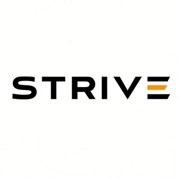 The image displays the Strive logo, featuring the company name in bold black lettering with an orange and black stylized "E" at the end. The logo relates to the accompanying post about Strive CEO Matt Cole's prediction that the company could become the world's second-largest public bitcoin holder by end of 2026.
