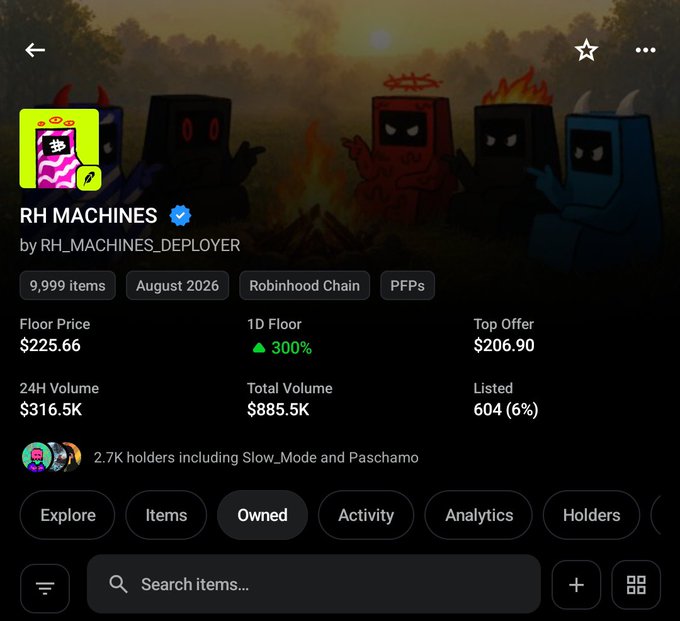 The image shows a screenshot of the "PRINTER" NFT collection on a marketplace, displaying a blonde female character with half-black hair standing by a wooden door, with stats showing a floor price and 977 listed items. The bullish post references hitting a 1 ETH floor and $10M market cap for the collection, which aligns with the marketplace data shown in the screenshot suggesting growing momentum for $PRINTER.