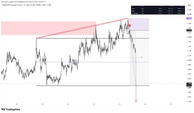 A TradingView chart of USDT TRX Perpetual Contract on Binance shows price action with technical analysis drawings including trendlines and colored supply/demand zones.