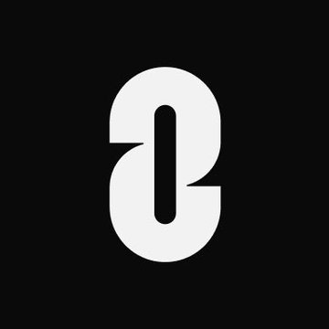 A minimalist white logo on a black background featuring a stylized number '2' with a cutout design.