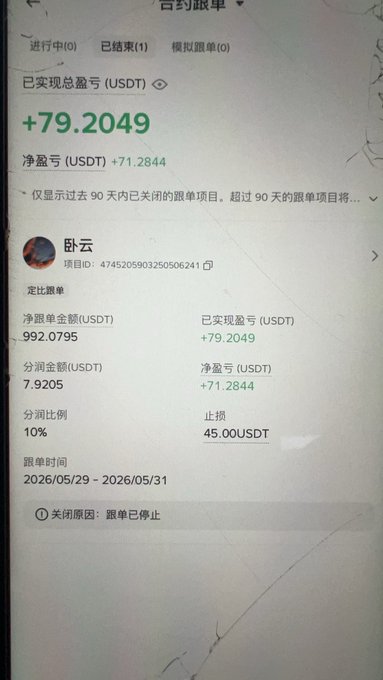 The image shows a cell phone screen with text written in Chinese, including numbers and symbols. The text appears to be related to trading or financial matters, possibly discussing the stock market or currency exchange rates. The phone's screen also displays a message about farming copy trading loss compensation coupons, which could be an advertisement for a product or service offering such opportunities.