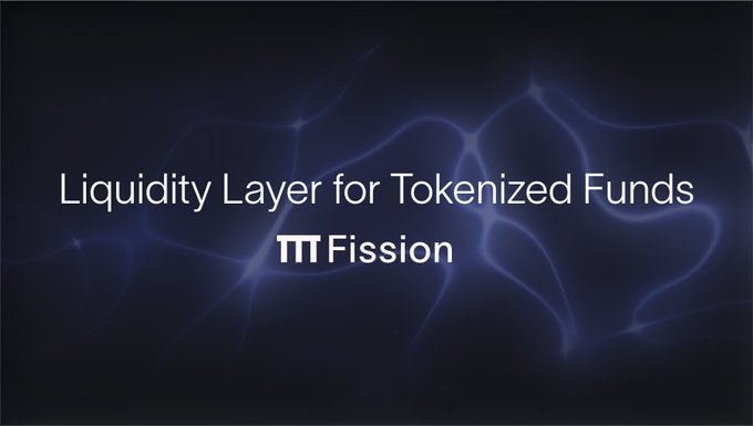 A title slide with a dark blue, network-like background displays the text 'Liquidity Layer for Tokenized Funds' with the 'Fission' logo.