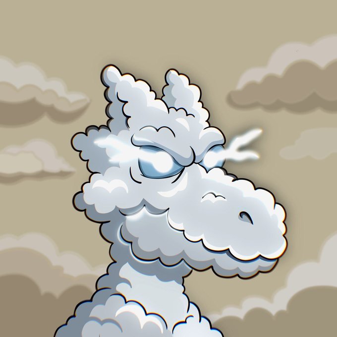 The image features a cartoon-style illustration of a white dragon with horns, set against a cloudy sky background. The dragon appears to be looking at something or someone, possibly an audience member. Below the image, there are two posts related to the image. One post is titled "Friends, I've brought you a full 15 GTD and 25 WL from @bonkonft" and another post is titled "Follow: @bonkonft @ZaxWeb3 @KontonNFT". The posts seem to be discussing or promoting an event related to the image.