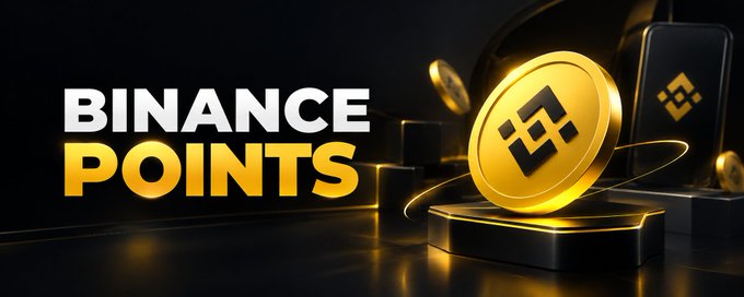 A promotional banner for 'BINANCE POINTS' featuring golden Binance-branded coins on a dark, luxurious background.