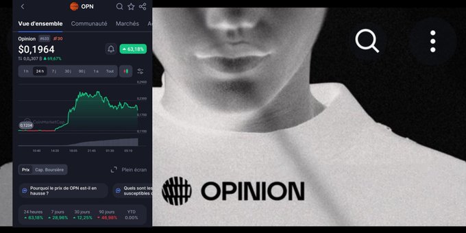 The image displays a person's face against a black background with various icons and text scattered around. The most prominent element of the image is an overlay that reads "opinionlabsxyz", suggesting that this is possibly related to opinions on cryptocurrencies, specifically Bitcoin or other assets being dumped in the market. The image also shows a screenshot of a web page for VanEenrode, which could be providing more information about Bitcoin or cryptocurrency news. There are various stock icons and numbers present in the image, such as $342,340,000 for Bitcoin sales over the past 24 hours, and $OPN is up 78% reaching 110% at its peak. The overall scene seems to be focused on the topic of opinion regarding Bitcoin or other cryptocurrencies.