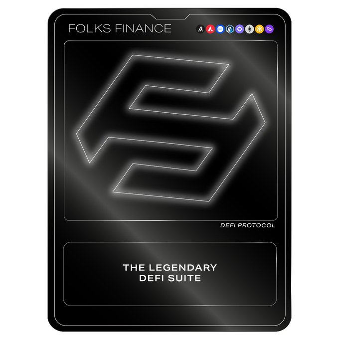 A promotional graphic for 'FOLKS FINANCE' branded as 'THE LEGENDARY DEFI SUITE', featuring a large stylized 'S' logo on a black background.