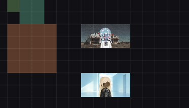A dark grid interface displaying small preview images, including what appears to be a robot or mechanical figure and a person wearing a hat.