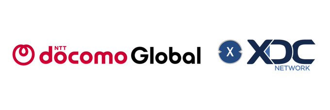 A logo image displaying 'NTT docomo Global' in red and black text next to the 'XDC Network' logo featuring a blue X icon.