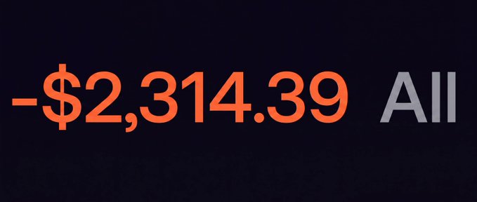 The image displays a trading loss of "-$2,314.39" in bold orange text next to "All" on a dark background, visually representing the significant financial losses the poster mentioned from chasing memecoin FOMO plays like $CUPSEY.