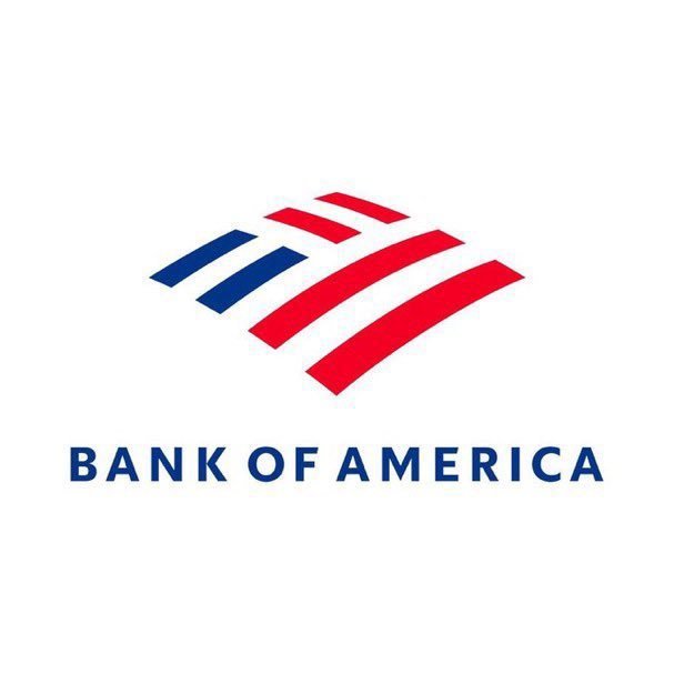 Bank of America corporate logo featuring a stylized red and blue flag emblem above the company name in blue text.