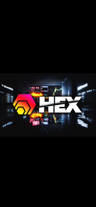 A logo for 'HEX' featuring a red and orange hexagon next to white text, set against a dark, futuristic background with a lit floor and computer monitors.