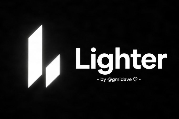 A minimalist black logo screen displaying 'Lighter' in white text with a geometric icon, credited to '- by @gidave ♡ -'.