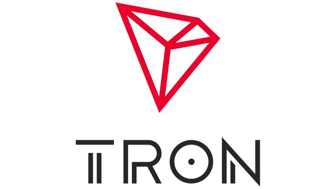 The TRON (TRX) cryptocurrency logo, featuring a red 3D geometric triangular shape above the black text 'TRON'.