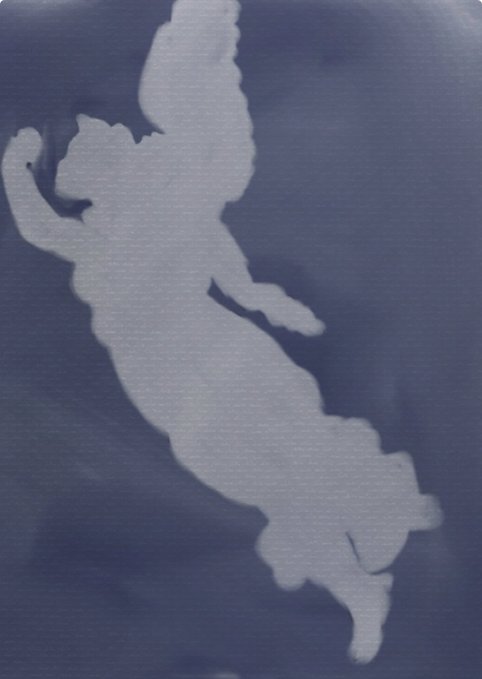 The image features a white cat silhouette against a blue background, which appears to be a painting or drawing of the cat. The cat's shadow is cast onto the paper, creating an interesting visual effect. The caption below the image reads "For the people who love this painting it available on the @opensea with 0.06eth opensea.io/item/ethereum". This suggests that the image might be related to a website or platform where the cat painting is being sold, and the post is promoting the artwork for sale.