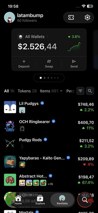 The image displays an open cell phone screen showing various app icons. The main focus of the display appears to be an investment app named "Pudgy Panda" with a total of 13 apps displayed, along with several different currency options for users to explore and potentially invest in. There are also descriptions provided about each app that include its name and its function within the app store.