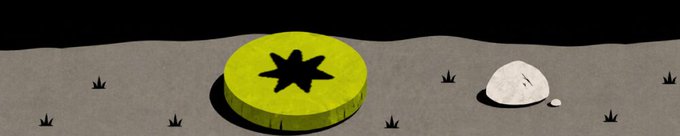 A yellow disc stamped with a black star and a small white rock rest on gray ground, visually representing the distribution of points as rewards alongside the announcement about Fables' daily point allocations based on swap fees earned from liquidity positions.