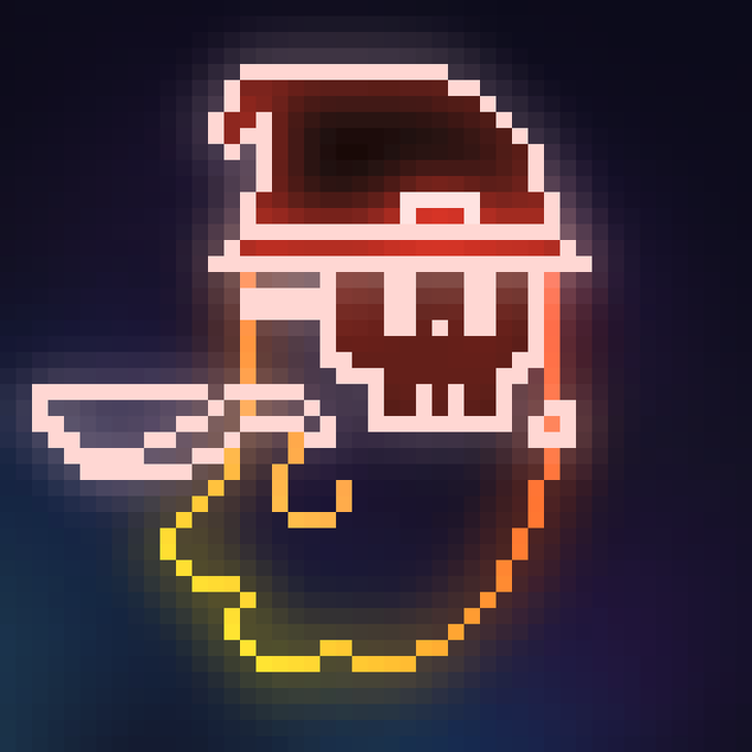 A glowing pixel-art skull with a red hat and a yellow chain dangling from its mouth is set against a dark background. The neon, retro-style skull visually embodies the "Neon Beast" NFT described in the post, now permanently "sent into the forever mint pool" via the linked Dead Pixels Discord server.