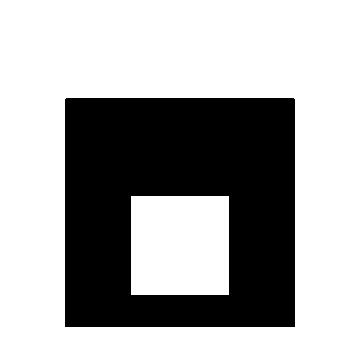 A black square containing a smaller white square is displayed, forming the Ethereum logo in a minimalist style. The geometric design celebrates Ethereum ("hbd ethereum" meaning "happy birthday ethereum") with a simple, iconic representation.