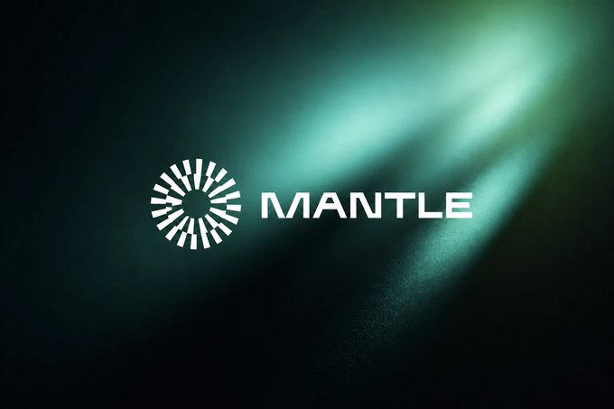 The image displays the "MANTLE" logo with a stylized circular emblem on a dark background with a soft green light effect. It relates to the post as a visual header for Mantle, the blockchain network featured in Nansen's Q2 2026 report highlighting its tokenized stocks expansion and DeFi growth.