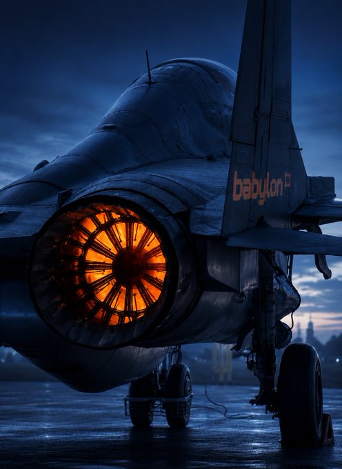 The image features an airplane with its landing gear down, parked on a runway at night. The airplane has a large orange engine light shining brightly, illuminating the scene. In the background, there's a city skyline visible under the dark sky. The caption of the image includes information about native BTC and how it is being used in the financial world.