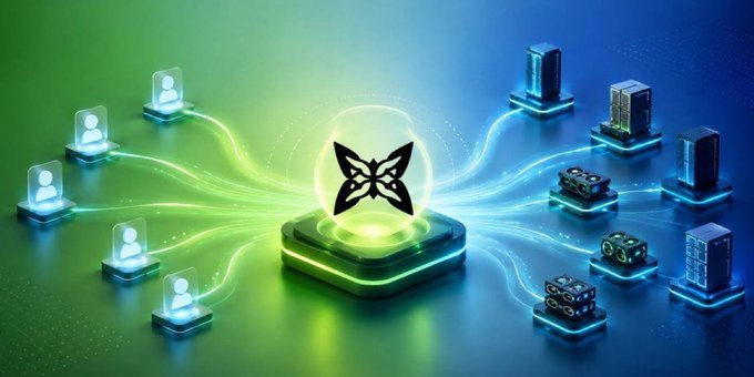 A digital art graphic shows a central butterfly icon connected by glowing lines to user profile nodes on one side and server/database and military vehicle nodes on the other, representing network infrastructure.
