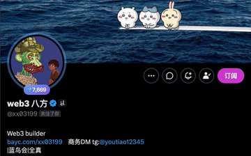 The image features a post on Twitter with a caption that reads, "中文猴子社区第三弹 感谢家人们关注 @xx03199 @daxianVIP @Guomin184935 @Jason23818126 Buy an ape Hold anape Be your ape Be proud to be a part of this community BAYC". The post is about a person who has bought an avatar and is proudly displaying it.
