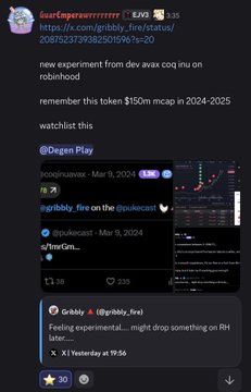 A screenshot of a Twitter post from "Gorb" mentions $150m mcap in 2024-2025 and displays an embedded tweet from @pukecaesar about a Robinhood experiment, alongside a Grizzly comment about a "Fire on the @pukecaesar" and X1Y listing at 19:36. The image appears unrelated to $PACK, showing instead discussions about $ZROBIBL token plans and a potential listing on a decentralized exchange.