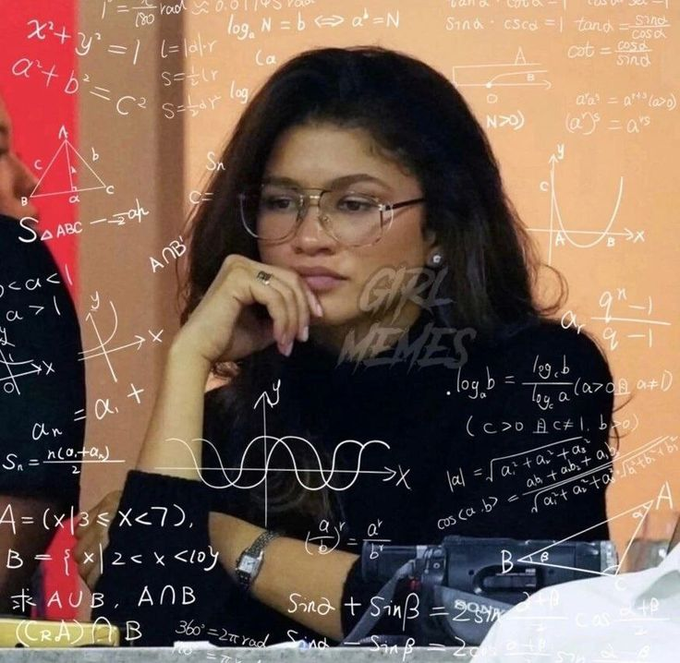 A woman with glasses rests her chin on her hand with a contemplative, concerned expression, surrounded by floating mathematical equations and diagrams that visually represent the complex analysis behind the contradictory market signals—bearish sentiment paired with surging on-chain XRP activity.
