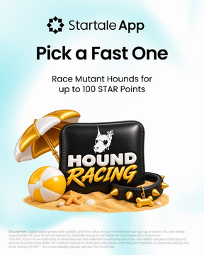 A promotional graphic for 'Startale App' featuring 'Pick a Fast One' text and 'HOUND RACING' artwork with a treasure chest and life preserver, mentioning 'up to 100 STAR Points'.