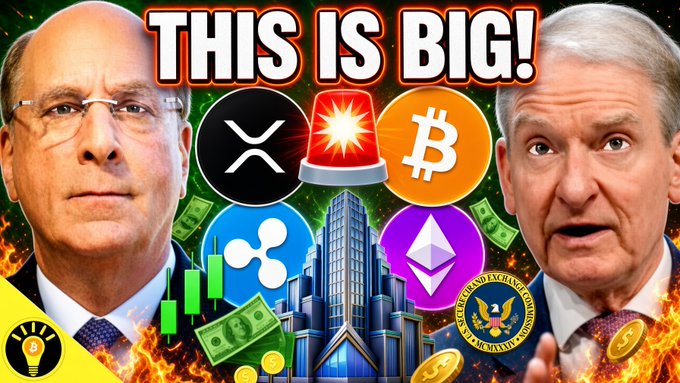 A YouTube thumbnail featuring two men in suits flanking central imagery of XRP, Bitcoin, Ethereum logos, a bank building, and the SEC seal, with bold text reading "THIS IS BIG!"—designed to promote crypto news content covering SEC regulations, Citi Bank's Bitcoin custody, and Ripple's XRP partnership with a Korean bank.