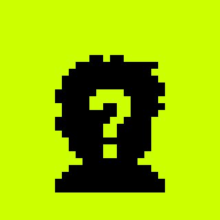 A simple pixel art graphic displays a black silhouette of a head with a question mark inside, set against a bright lime-green background.