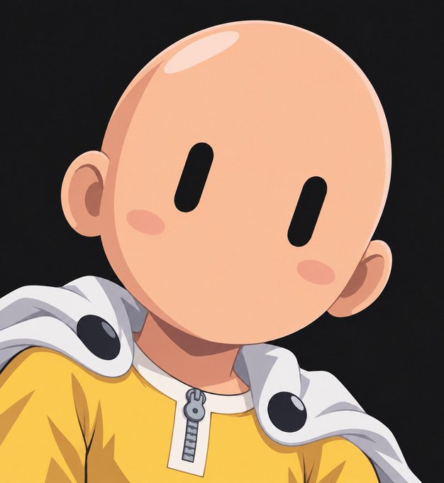 A digital illustration of a bald cartoon character with simple oval eyes and pink cheeks, wearing a yellow shirt with a white hooded jacket against a black background.