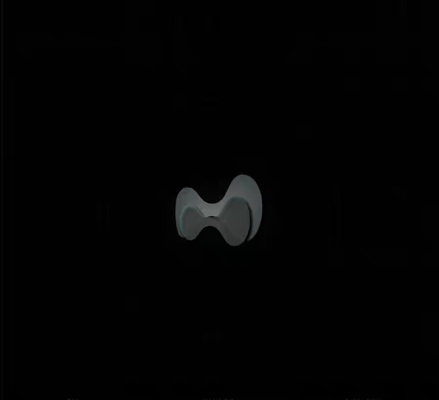 The image shows a black background with two white circles floating in front of it. There is no text or additional objects present in the scene. The focus should be on the two circles and their arrangement, as well as any accompanying text that might provide context or information about the image's content.