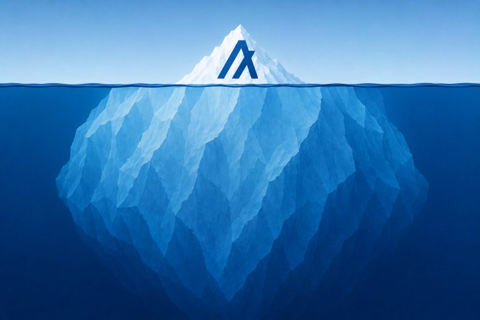 The image features a large blue iceberg floating in the ocean, with an "A" written on top of it. The iceberg appears to be melting or changing shape due to the water surrounding it. In the background, there are some text elements that read "“Lot's happening with #Algorand $ALGO - Move to America - #Google agentic payment partnership - #Coinbase recognition for Quantum security - #Robinhood listing - #RWA tokenization with Exodus, Versabank, Hypercube". The image seems to be related to a post or advertisement about cryptocurrency and digital assets.