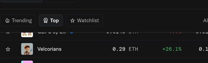 The image displays a computer screen with a scrollable banner of text providing information about a #V3LCOR3 NFT (Non-Fungible token). Below this, there's another scrollable banner that says "Velcorians" and gives the date "29/9theth" along with the number "26.1%", which is likely an update on the post or event happening in the NFT market. The main focus of the image seems to be related to the #V3LCOR3 NFT, possibly indicating how it has been doing recently.