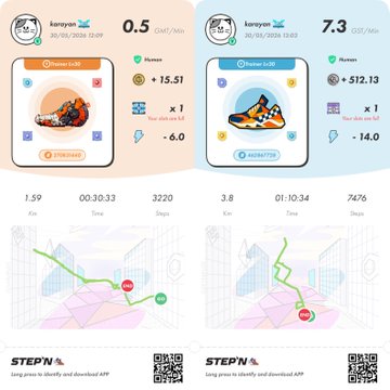 The image shows two different screens displaying information about a fitness tracking app, likely used for running or walking. The first screen displays a map of a city with various landmarks such as buildings and roads, while the second screen features a pair of shoes on a cartoon character. Both screens provide detailed information about the app's features and how they can be utilized by users to track their activities and progress in their fitness journey.