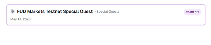 urn of purple text on a gray background, with "FUD MARKETS TESTNET SPECIAL QUE" and "2550 pts" below.