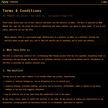 A website screenshot displays "FART BRANDS" with "Terms & Conditions" text in white on a dark green background.