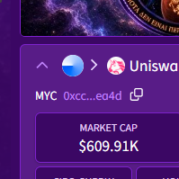 A dark-themed cryptocurrency app interface showing a Uniswap token with the contract address '0xc...e04d' and a market cap of '$609.91K'.