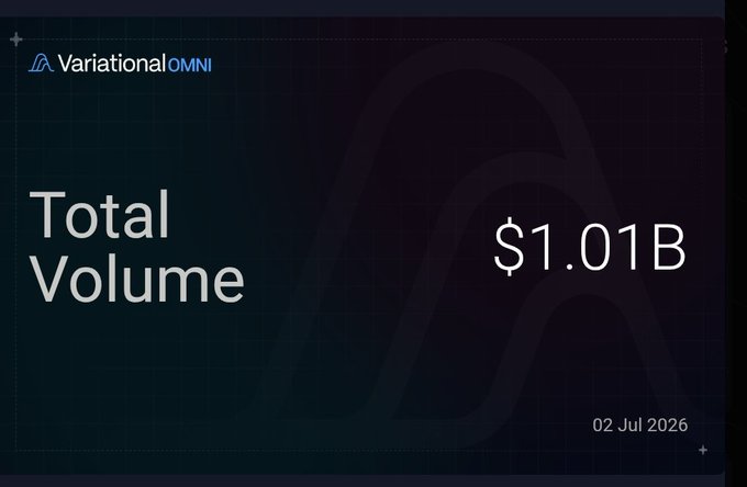 Variational OMNI dashboard displaying a Total Volume of $1.01B dated 02 Jul 2026.