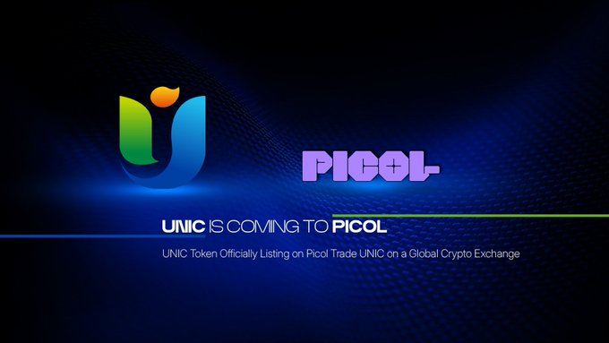 Announcement graphic: 'UNIC IS COMING TO PICOL' — UNIC Token Officially Listing on Picol Trade UNIC on a Global Crypto Exchange.