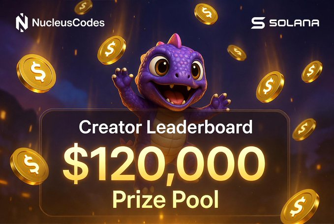 The image shows an advertisement for a sleep tracking and reward app named Sleepagotchi. The main focus of the ad is a happy cartoon dragon sitting next to a pile of gold coins, which symbolizes the points earned through the app. The post encourages users to participate in the creator leaderboard by installing the app on their phones or tablets. It announces that an exclusive prize pool of $120,000 will be available for the winner of this leaderboard competition.