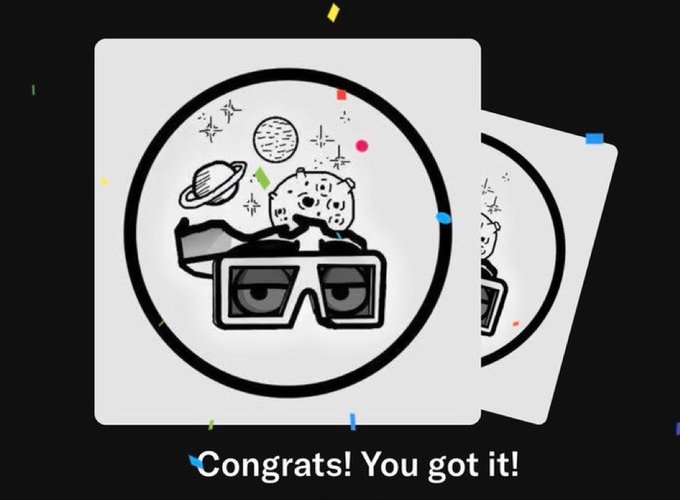 A pop-up notification with an illustration of a snow leopard in space-themed sunglasses above the text 'Congrats! You got it!'.