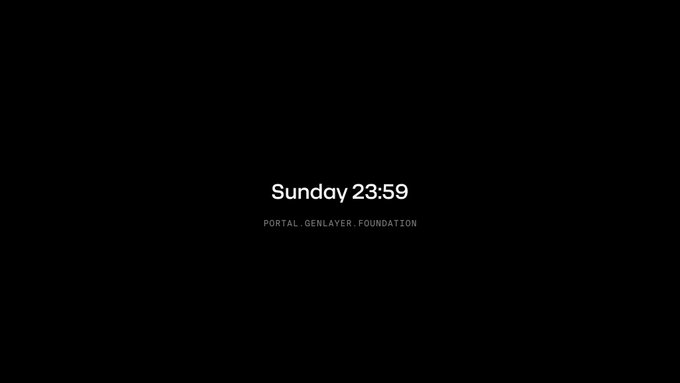 A black screen displays the text "Sunday 23:59" in white, with "PORTAL.GENLAYER.FOUNDATION" beneath it, marking the imminent deadline when Builder points and community points merge into a single system.