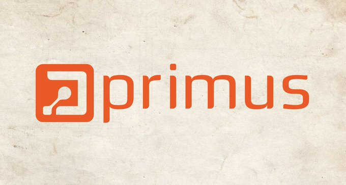 The orange "primus" logo with its square icon appears on a light, textured paper background.