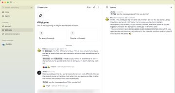 The image shows a Google search page with results for "Threads," specifically displaying information about Instagram's Threads app—a social media platform for private conversations—along with related Wikipedia entries and download links. This relates to the post's discussion of "Buzz," suggesting the user is comparing onboarding experiences, as the Threads page similarly requires account setup with various privacy and conversation options.